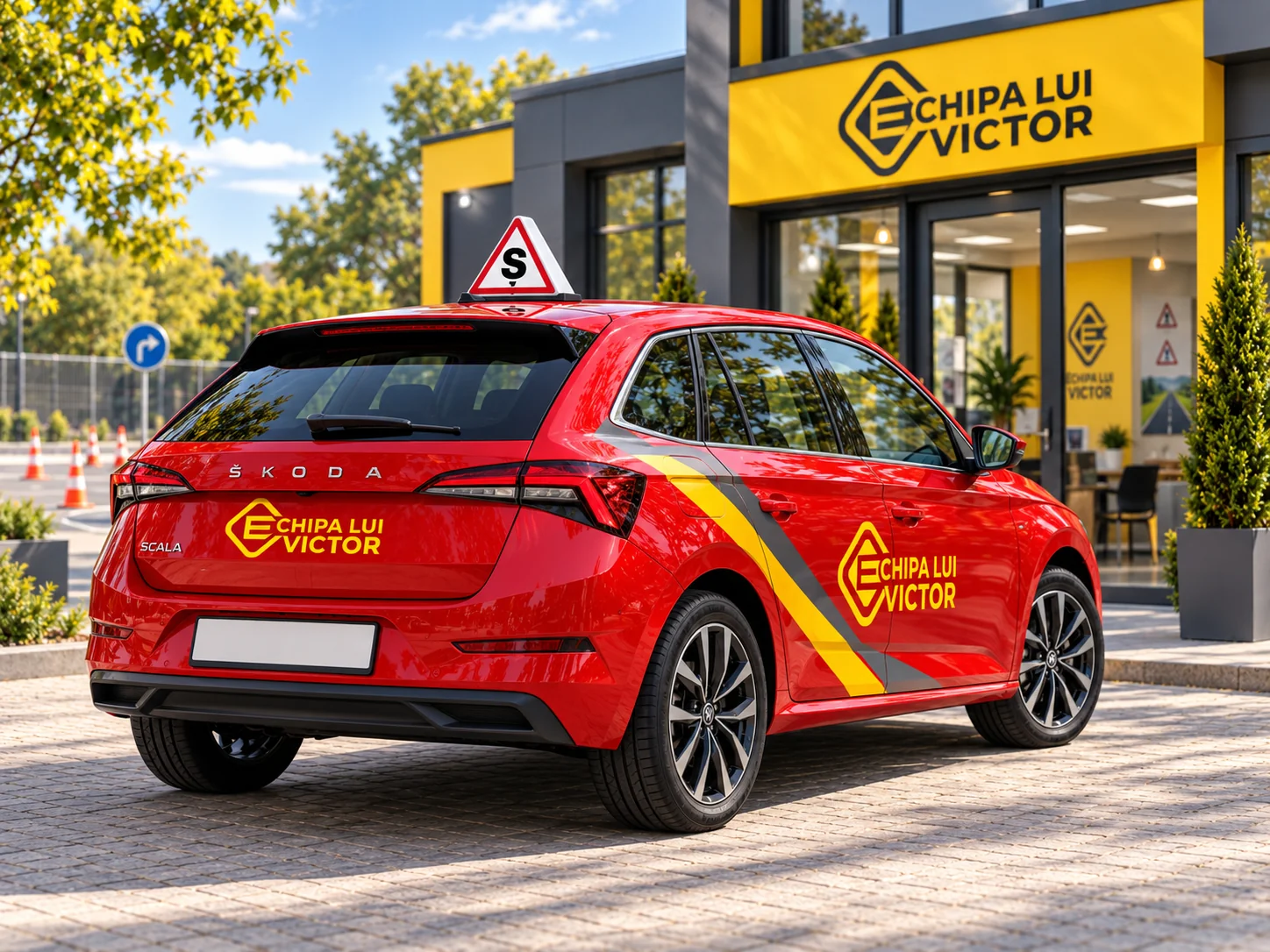 Škoda Scala branduită Echipa lui Victor — vedere din spate